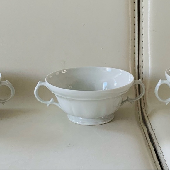 Vintage Limoges Union Limousine France White Cream Soup Cups 3 - Picture 1 of 12